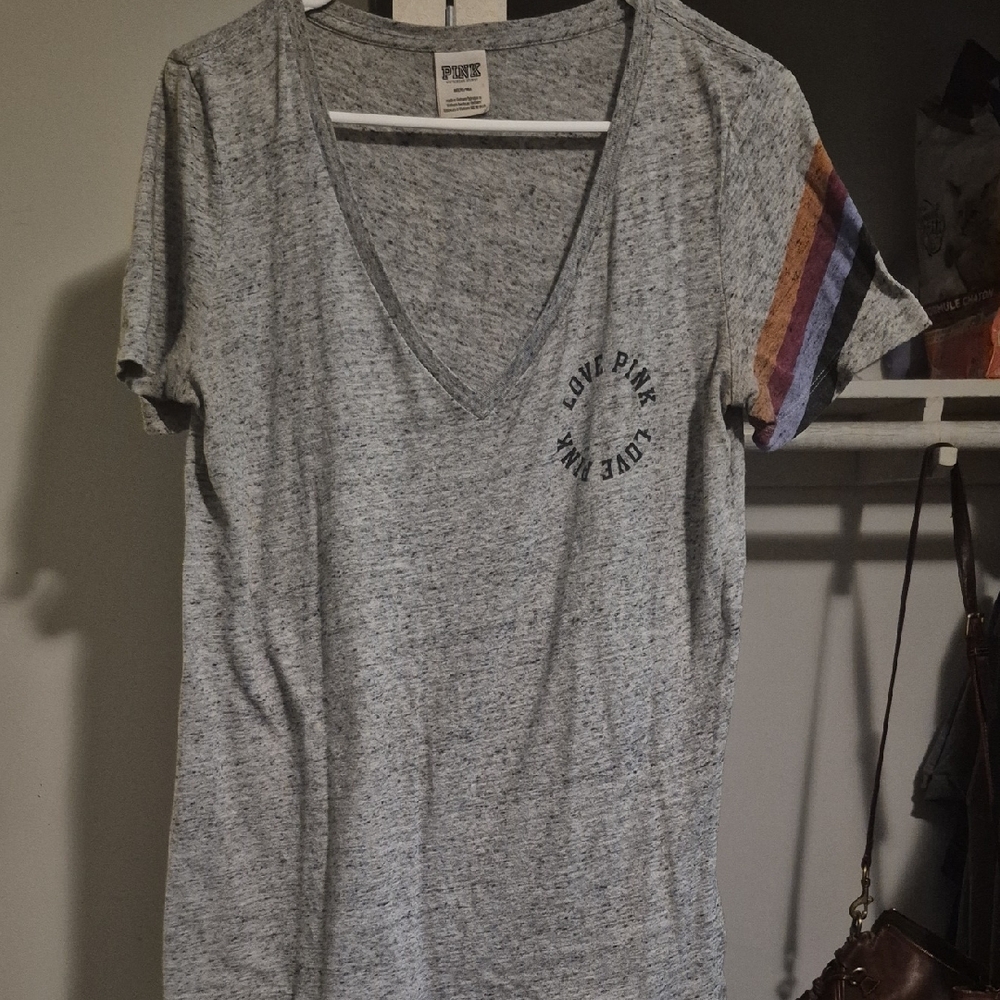 PINK Victoria's Secret Gray Fitted Short Sleeve Tee